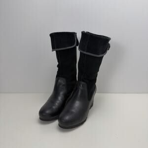 Merrell Boots Women's 8.5 Wedgetarian Lyla Mid Calf Black Leather Side Zip Heels